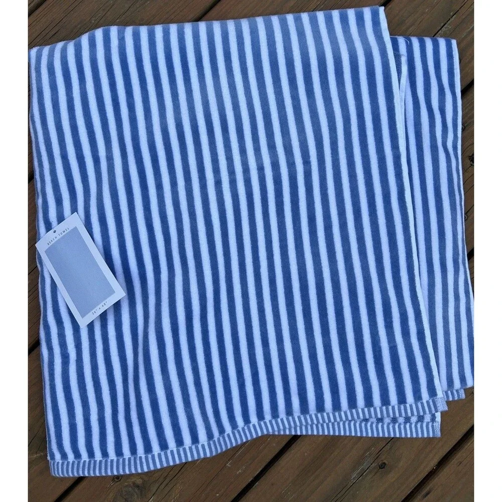 Common Thread Beach Towel Blue Striped Stripes Cotton 36 X 68 New